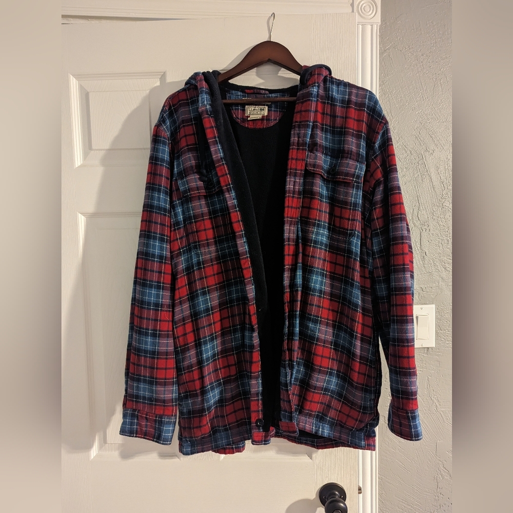 L.L. Bean Men's Plaid Hooded Jacket: Large